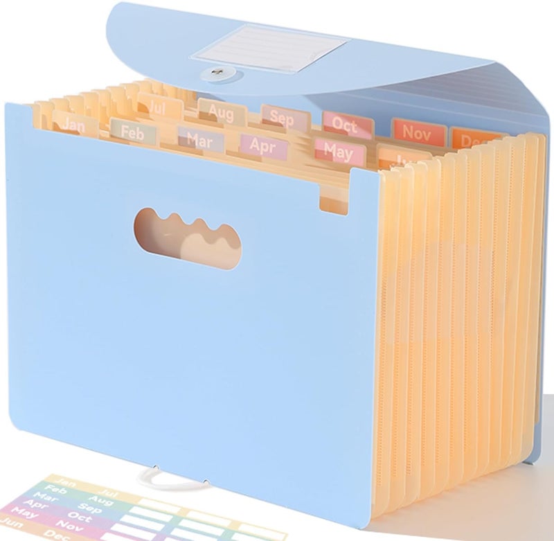 SortRax Accordion File Organizer 12 Pockets, Monthly Bill Receipt Tax Organizer, Expanding File Folders with Larger Bright Tabs, Fits Letter/A4 Size - Blue - Image 1